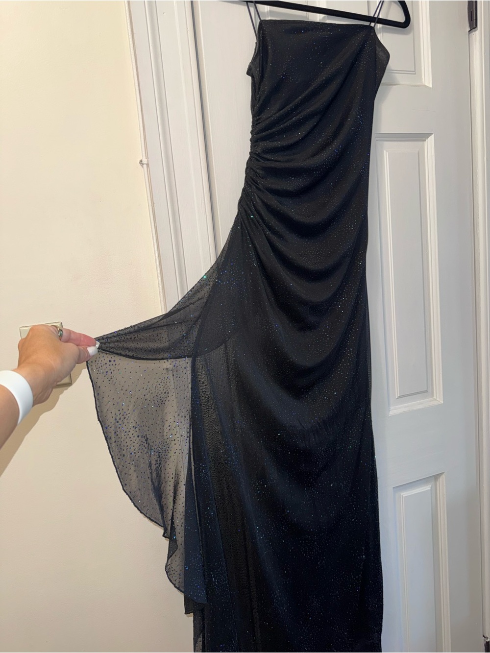 City Triangles Vintage Y2K Black Glitter Ruched Formal Prom Maxi Dress S - Picture 4 of 8